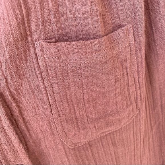 Japna Cap Sleeve Tank Top Button Up Warm Brown Loose Fit Front Tie Women Size M - Picture 7 of 10